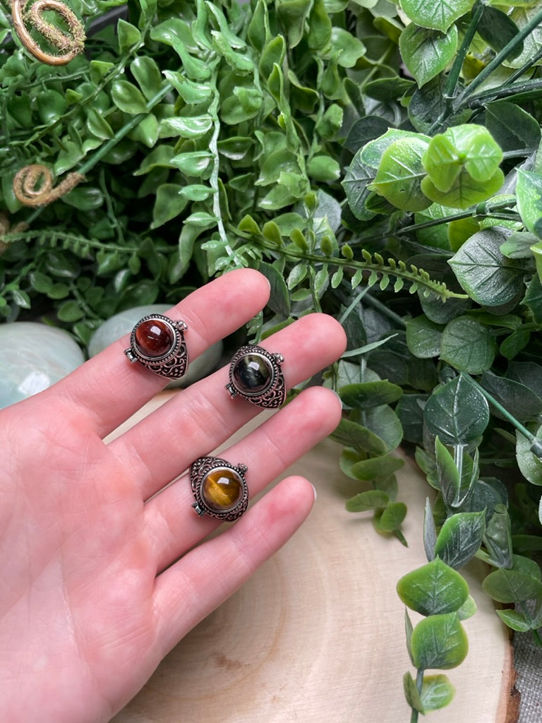 Tigers Eye Locket Adjustable Ring