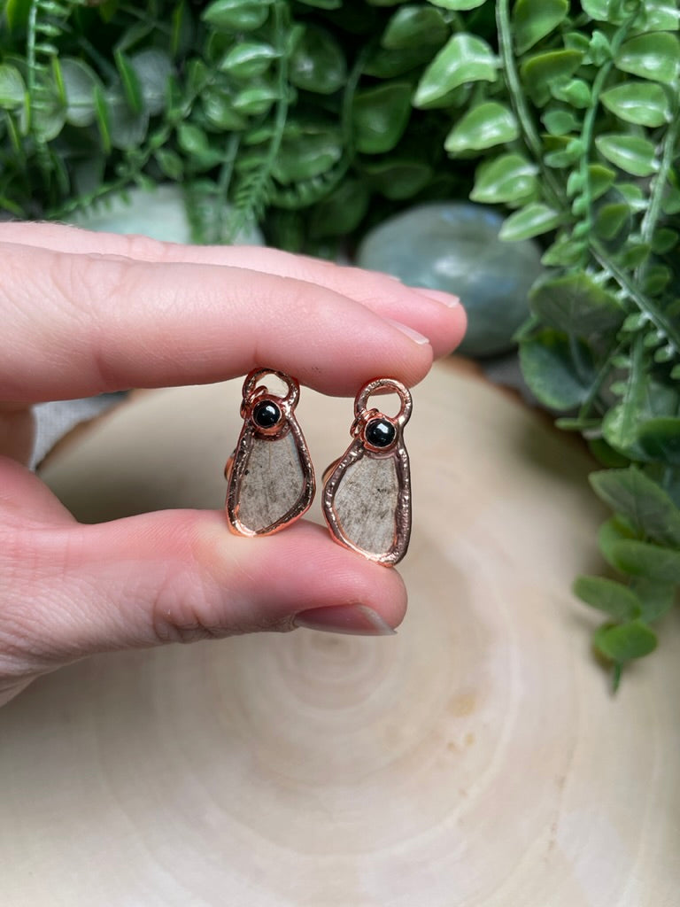 Moth Wing and Obsidian Earrings