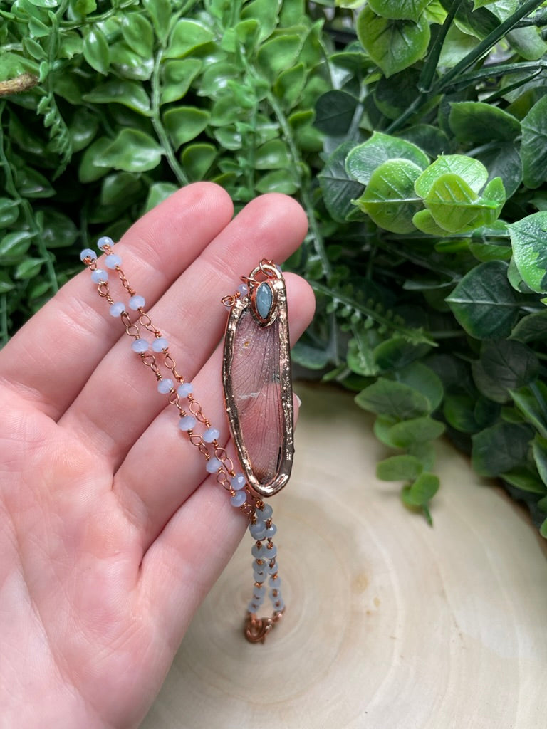 Dragonfly Wing and Aquamarine Necklace