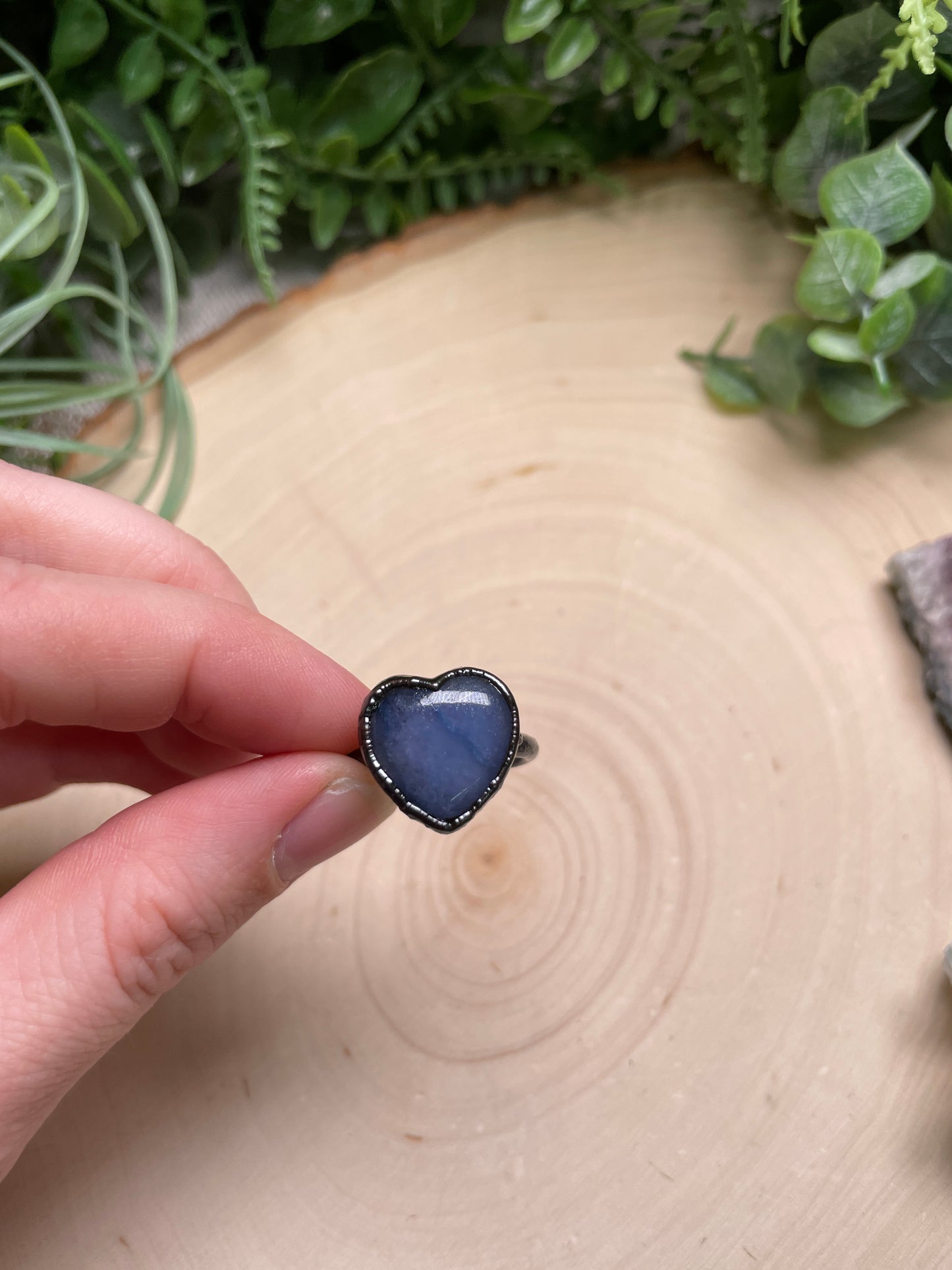 Blue Aventurine Heart Ring Size 11