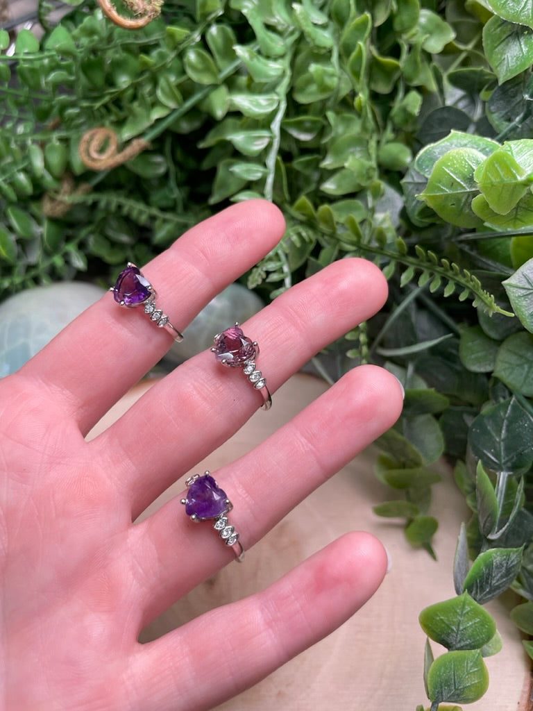 Amethyst Heart Adjustable Ring