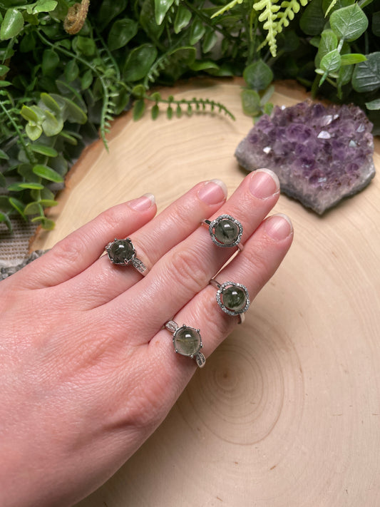 Green Rutile Quartz Adjustable Ring