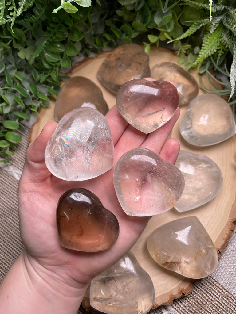 Smokey/ Clear Quartz Hearts (chipped)