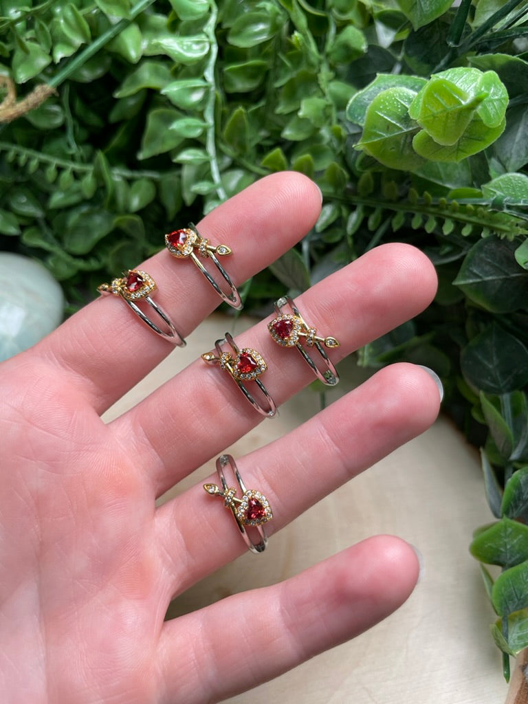 Garnet Heart Adjustable Ring