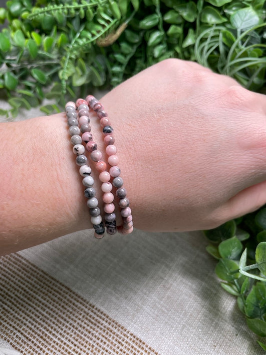 Pink Zebra Jasper 4mm Beaded Bracelet