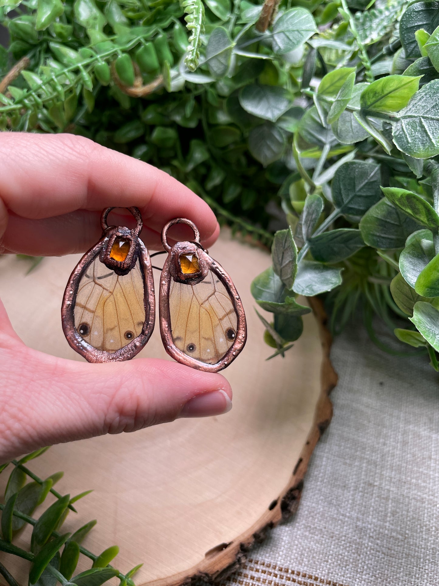 Orange Garnet Butterfly Wing Earrings