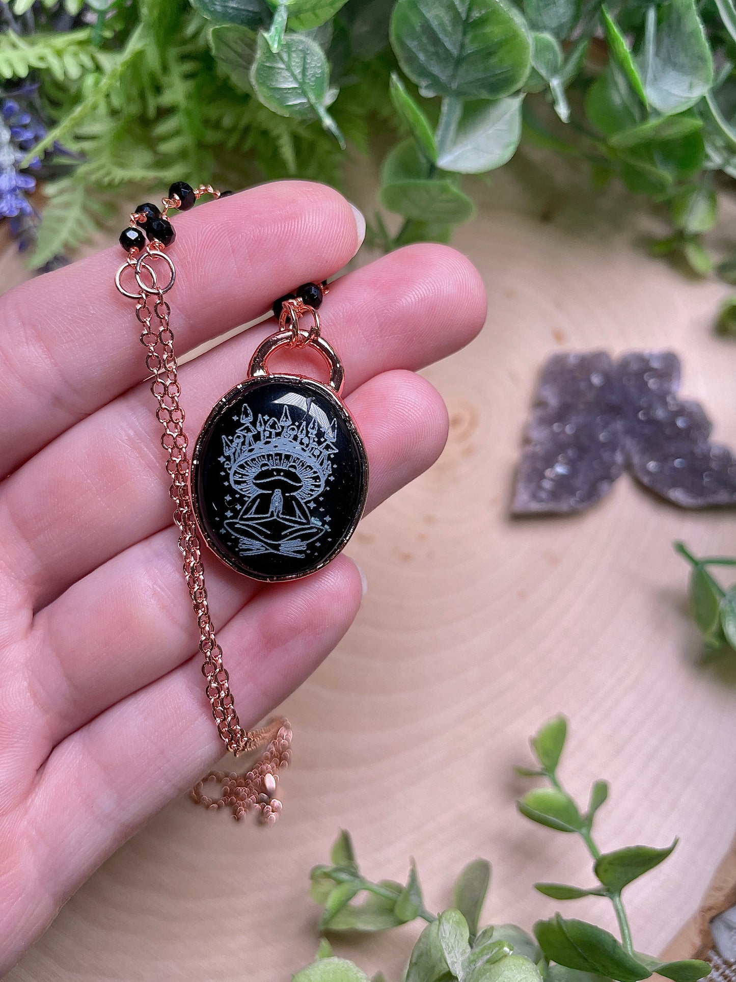 Frog Sage- Obsidian Necklace