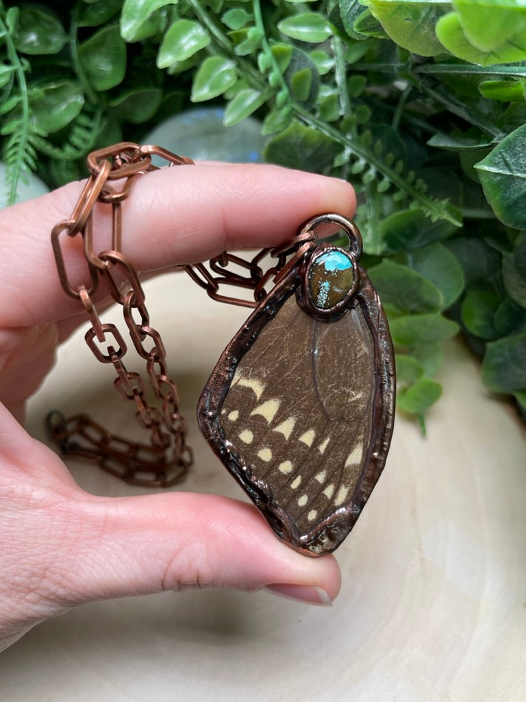 Butterfly Wing and Natural Turquoise Necklace