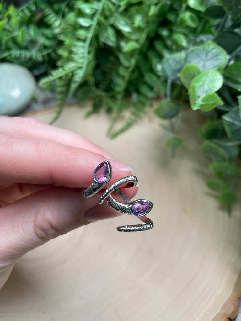 Amethyst Snake Adjustable Ring