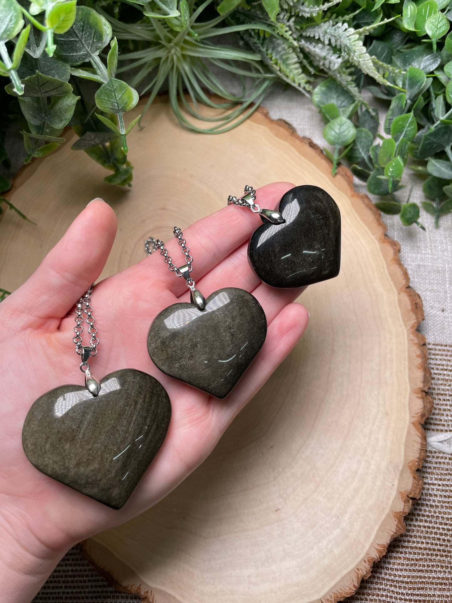 Gold Sheen Obsidian Chunky Heart Necklace