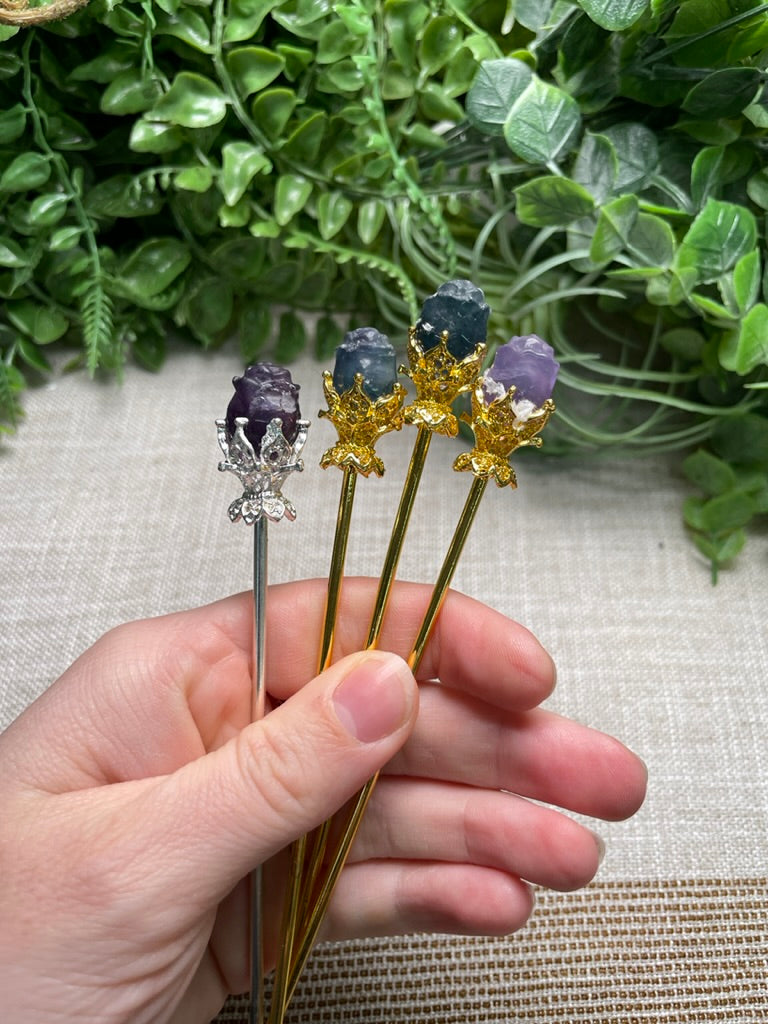 Fluorite Rose Hair Stick (slight damage to stones)