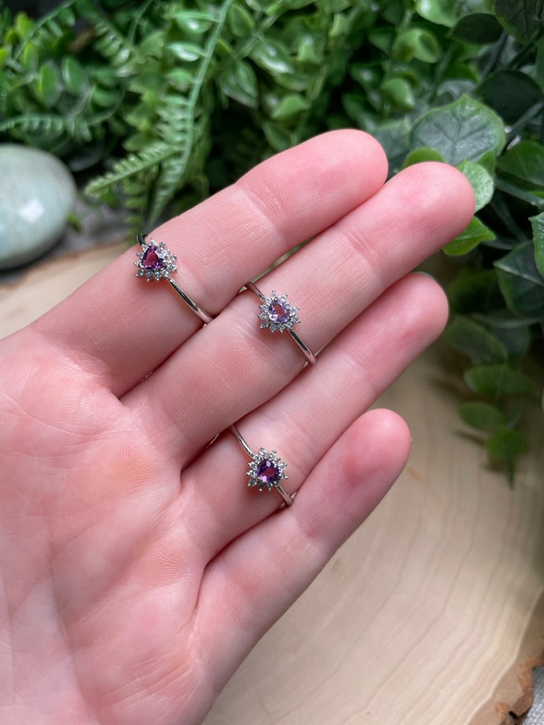 Amethyst Heart Adjustable Ring