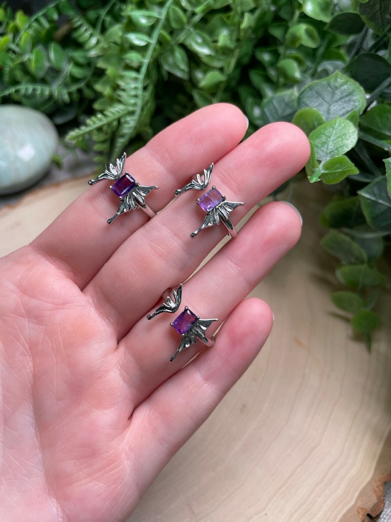 Amethyst Butterfly Adjustable Ring