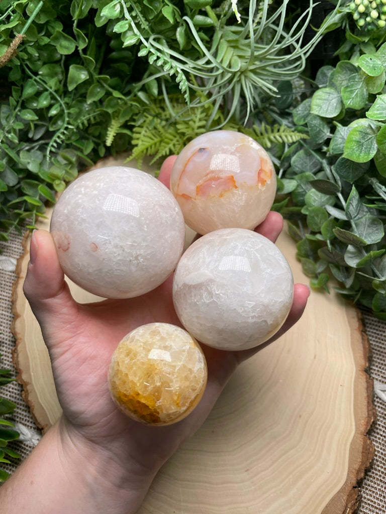 Quartz Mixture Sphere with Agate and/ or Flower Agate Inclusions