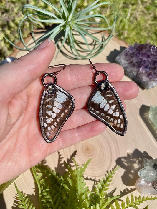 Clarity- Clear Quartz and Real Ethically Sourced Butterfly Wing Earrings