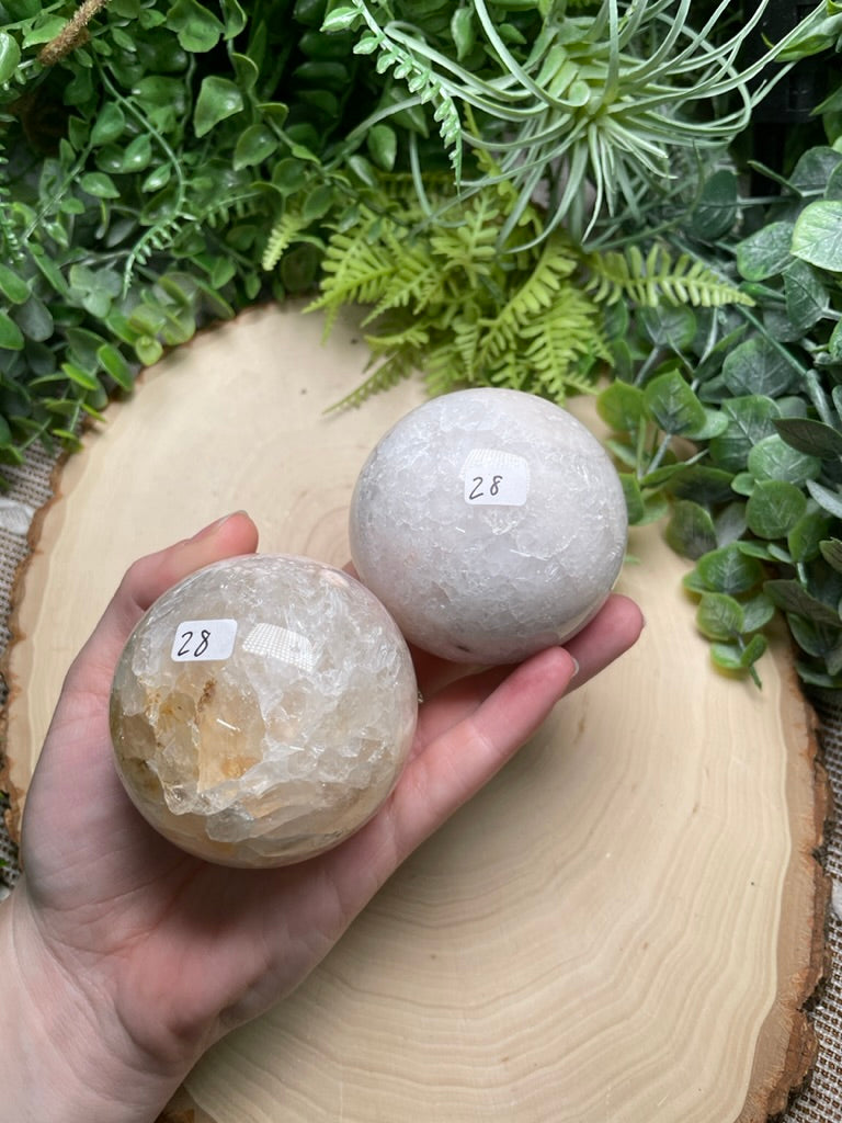 Quartz Mixture Sphere with Agate and/ or Flower Agate Inclusions