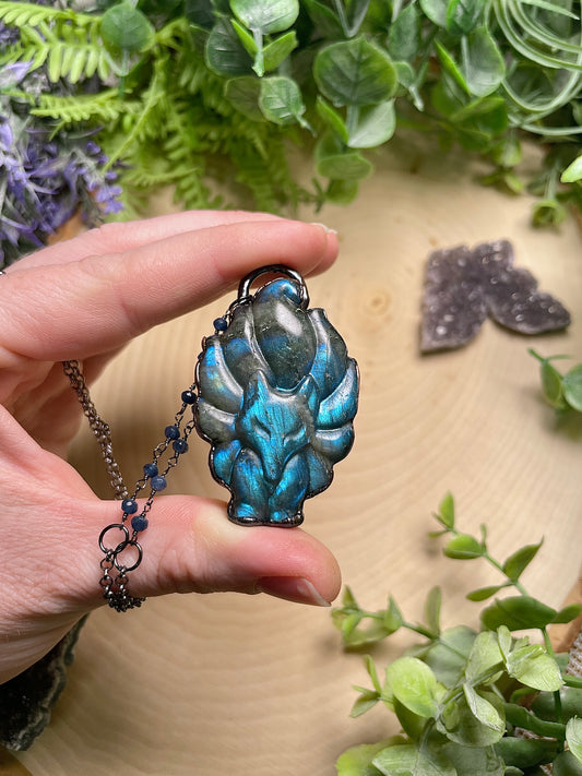 Nine Tails- Labradorite Fox Necklace