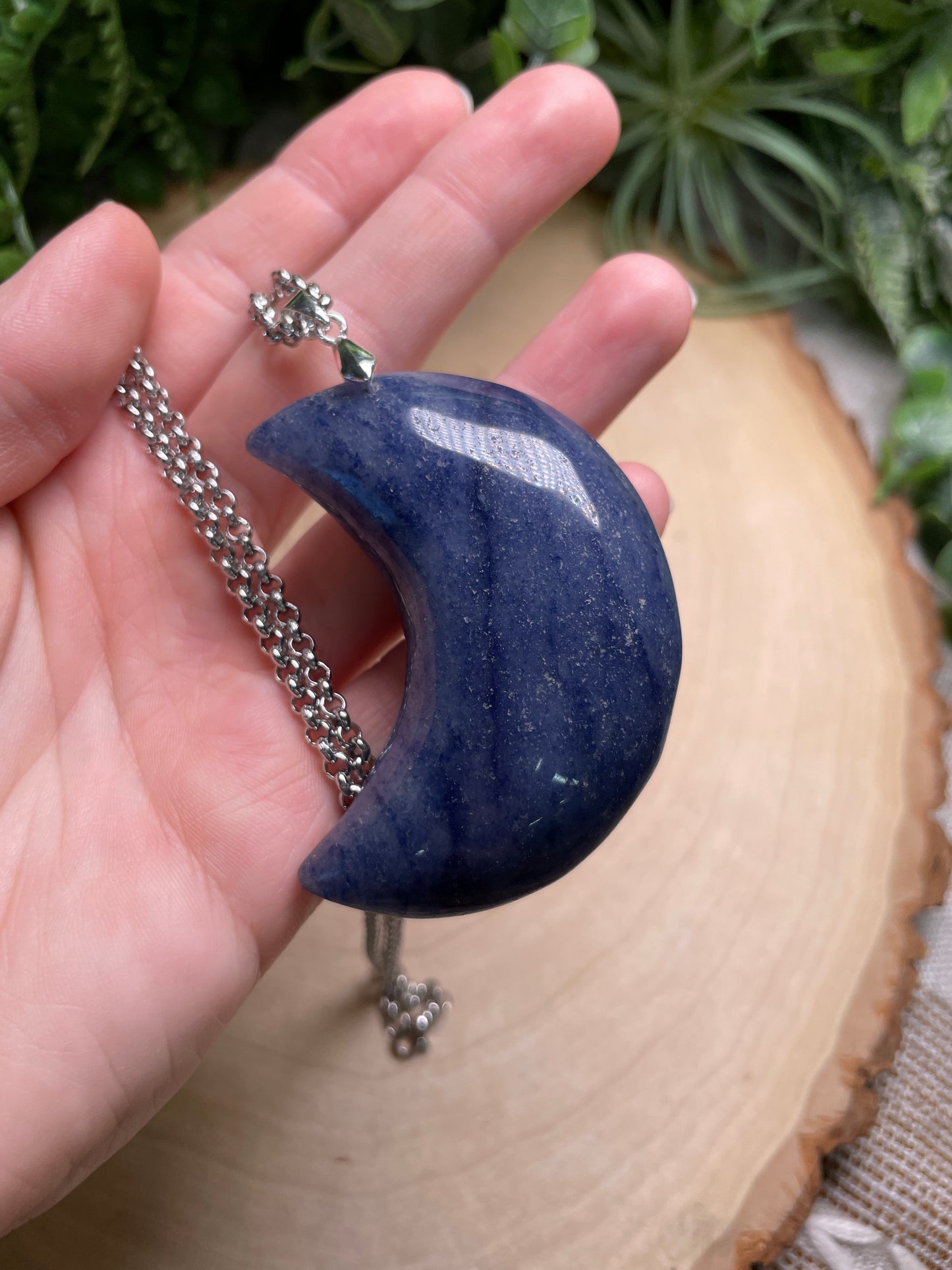 Blue Aventurine Chunky Moon Necklace