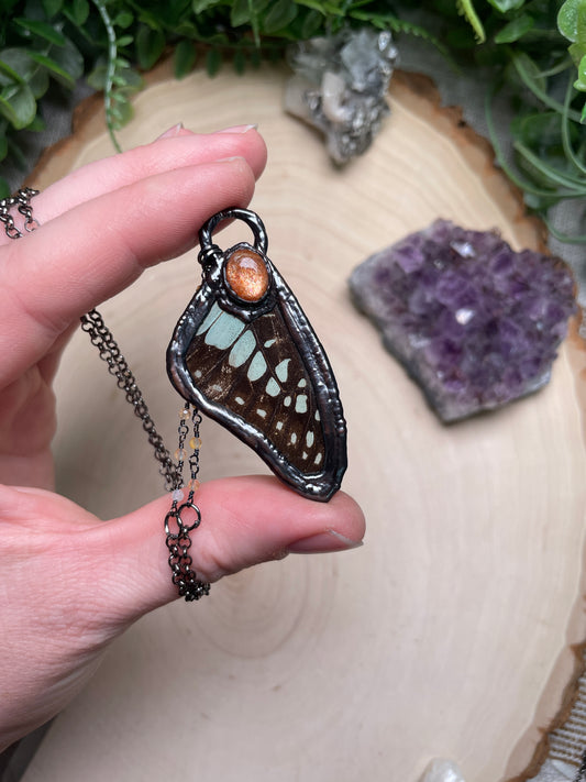 Sunstone and Butterfly Wing Necklace