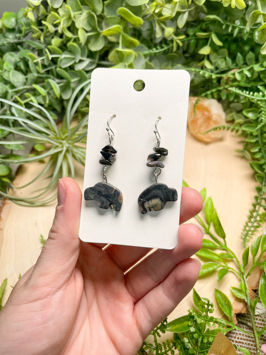 Jasper Buffalo and Obsidian Earrings