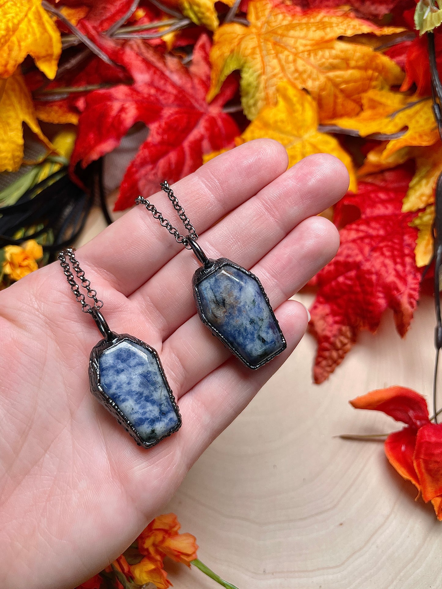 Blue Spotstone Jasper Coffin Necklace