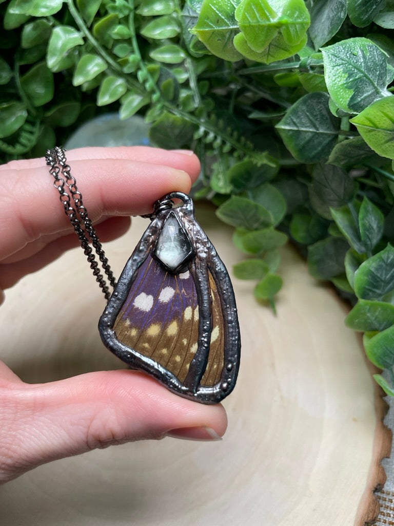 Butterfly Wing and Mother of Pearl Shell in Glass Necklace