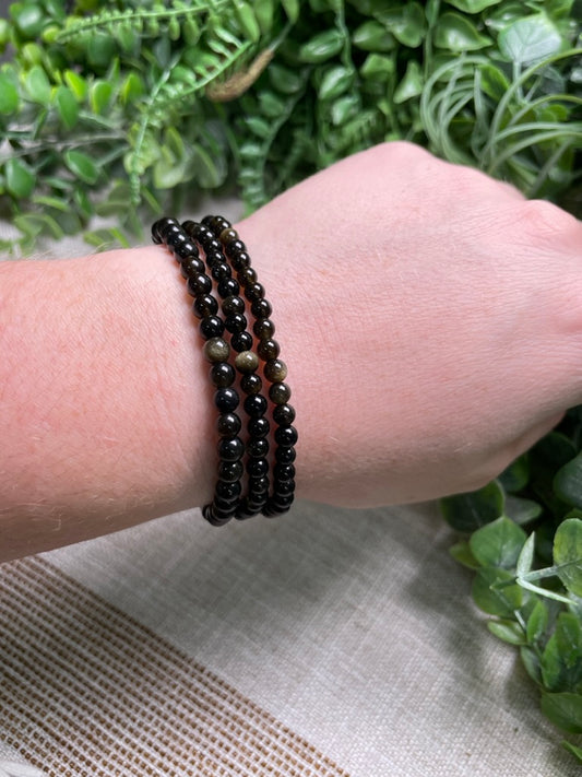 Gold Sheen Obsidian 4mm Beaded Bracelet