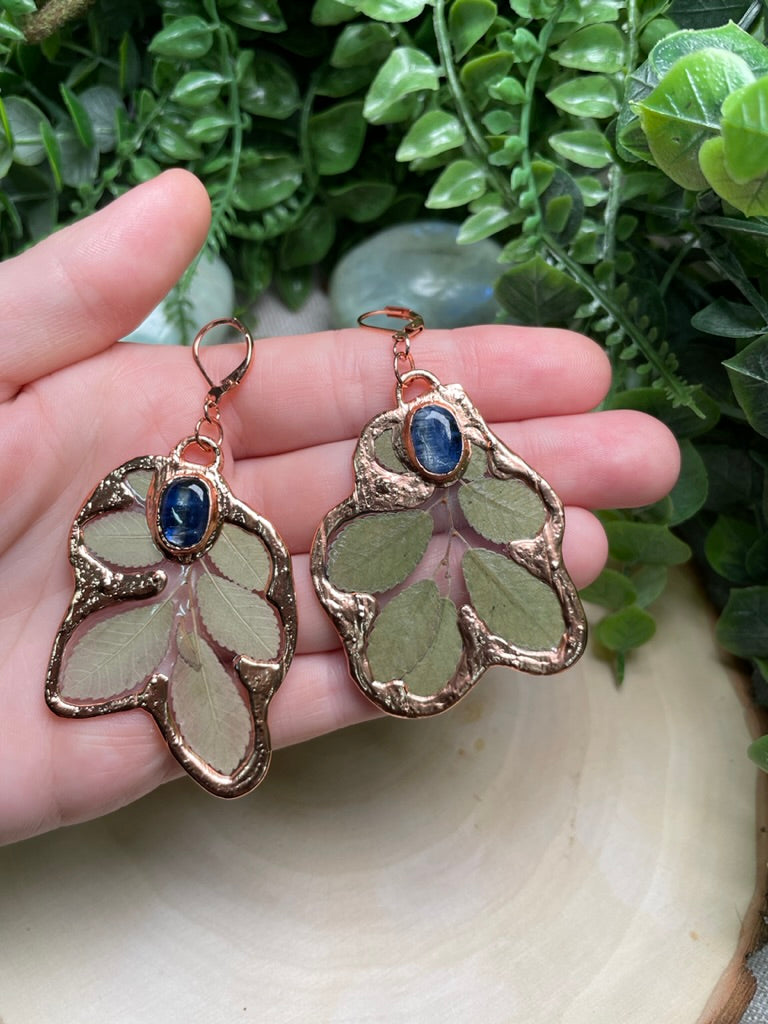 Leaf and Blue Kyanite Earrings