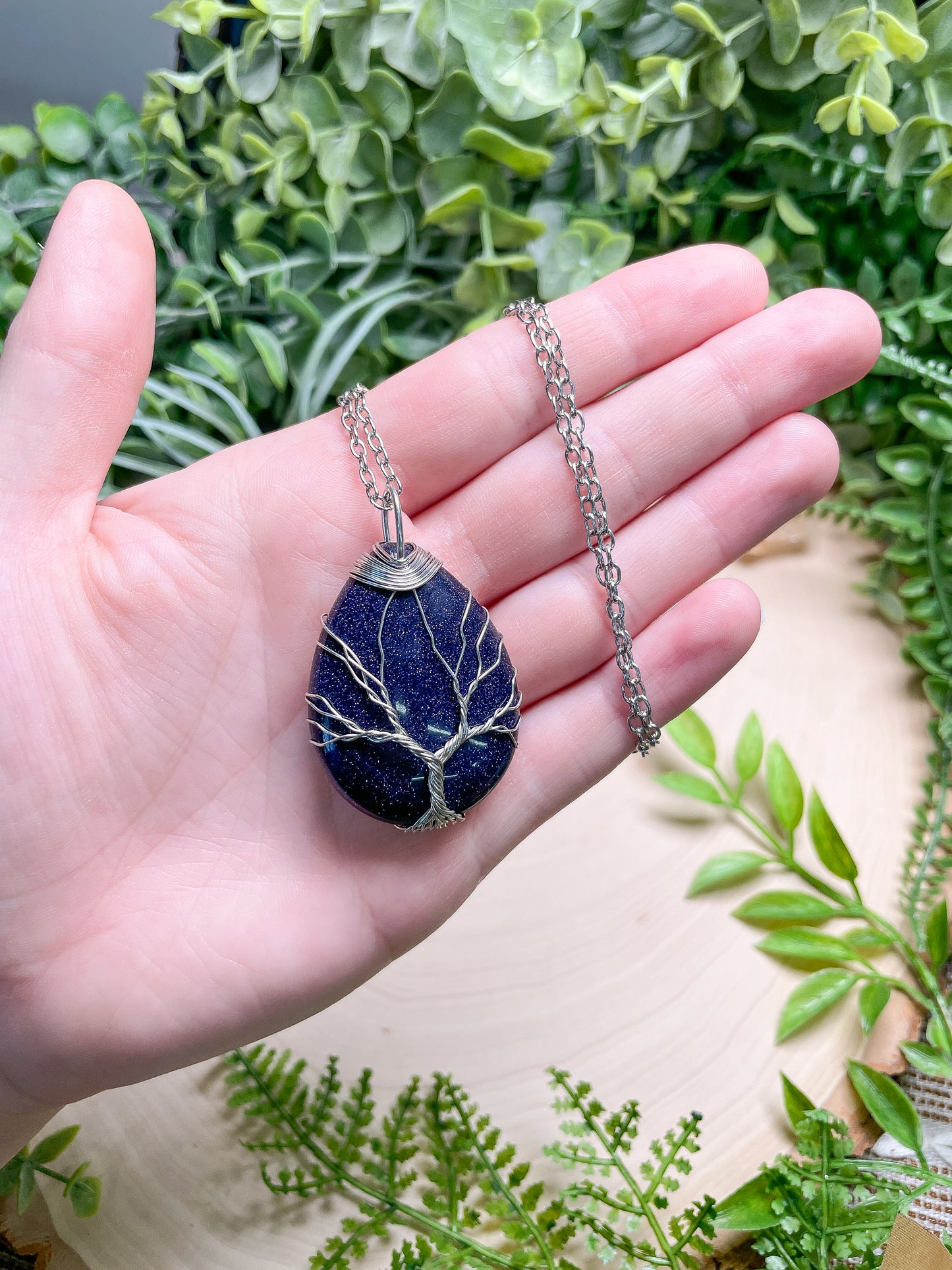 Blue Sandstone Tree of Life Necklace