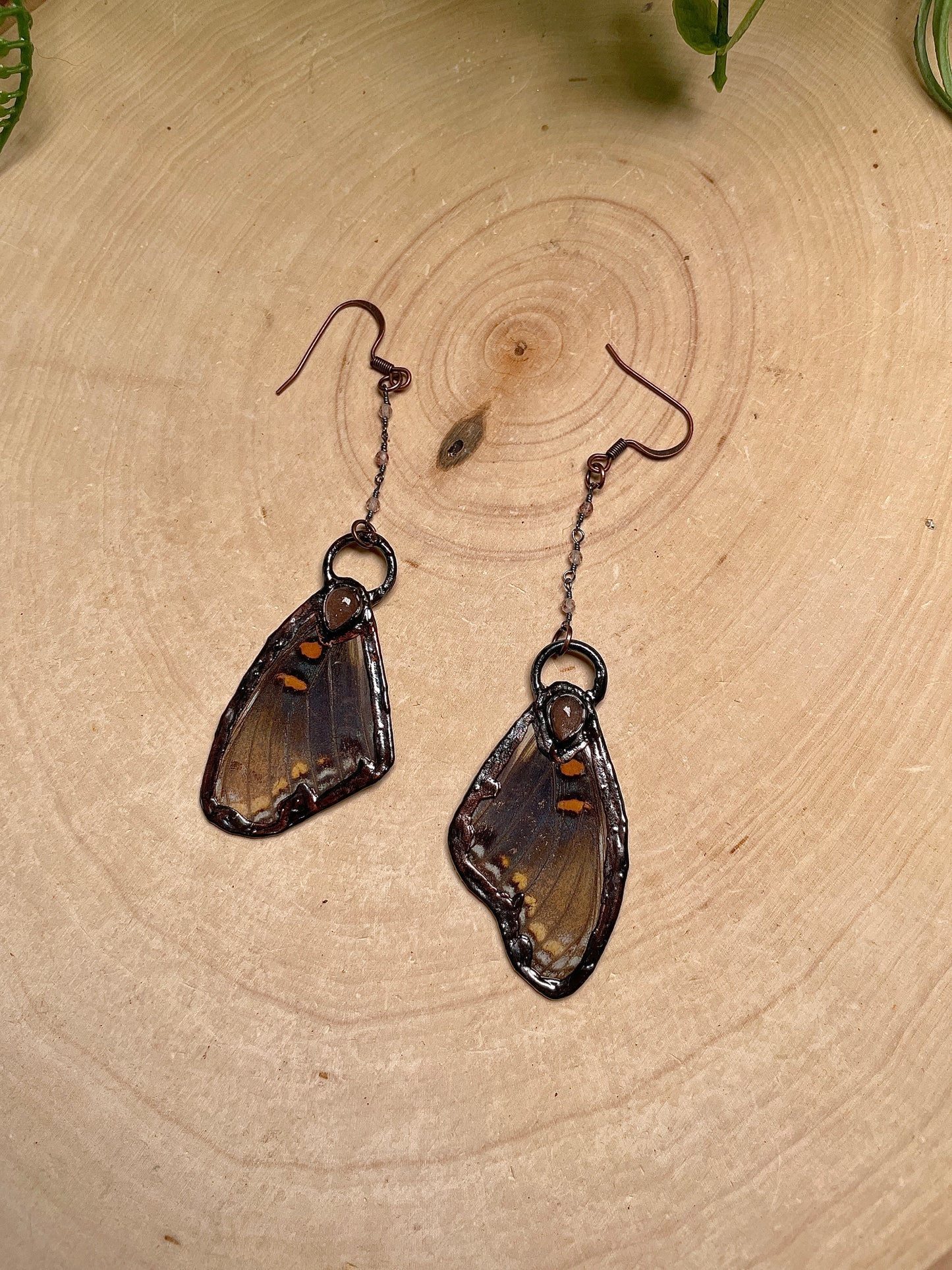 Peach Moonstone and Sunstone Butterfly Wing Earrings