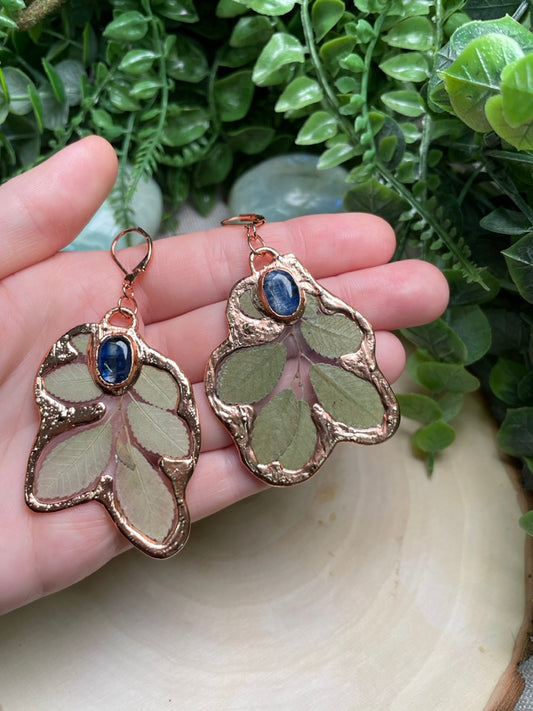 Leaf and Blue Kyanite Earrings