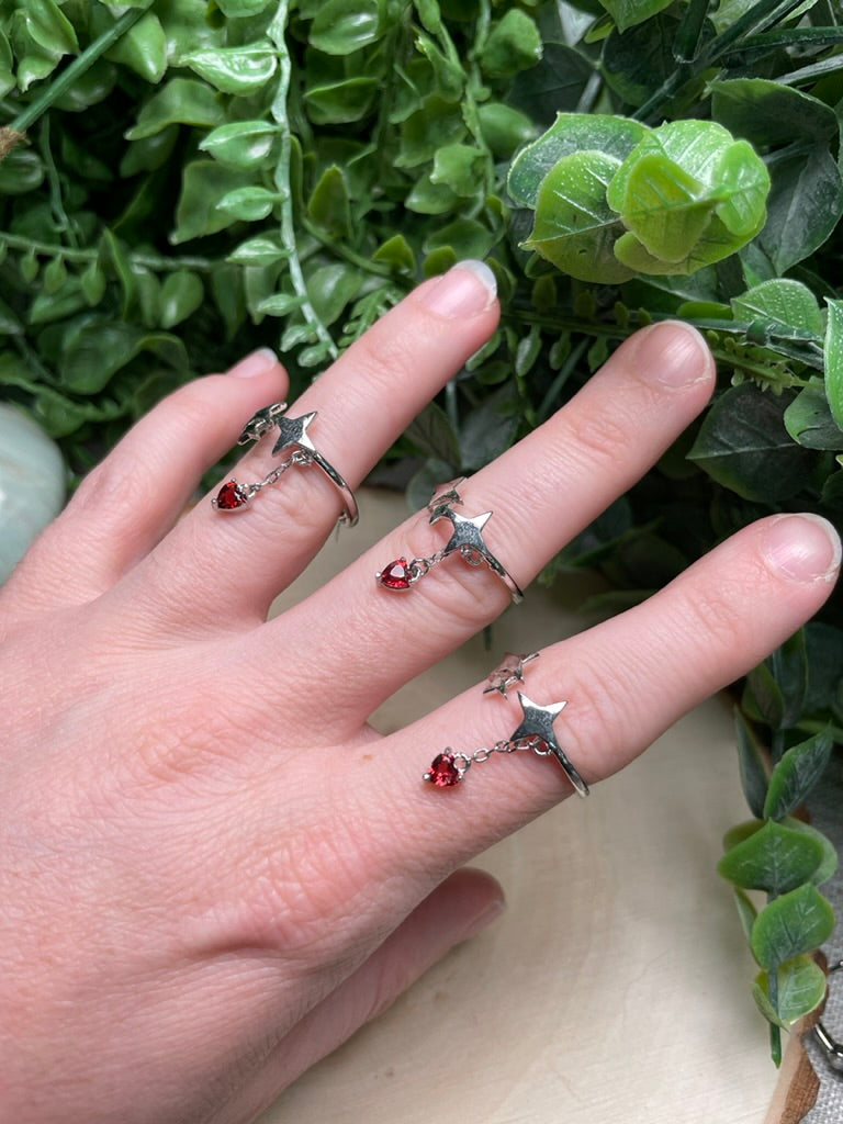 Garnet Dangle Adjustable Ring