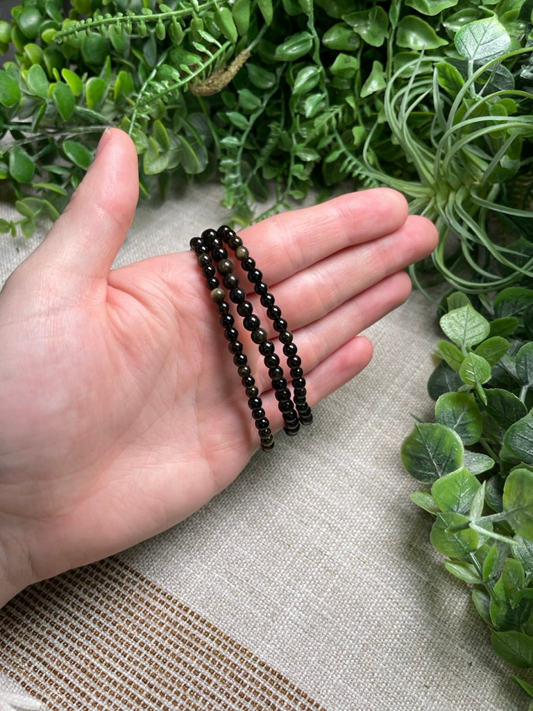 Gold Sheen Obsidian 4mm Beaded Bracelet