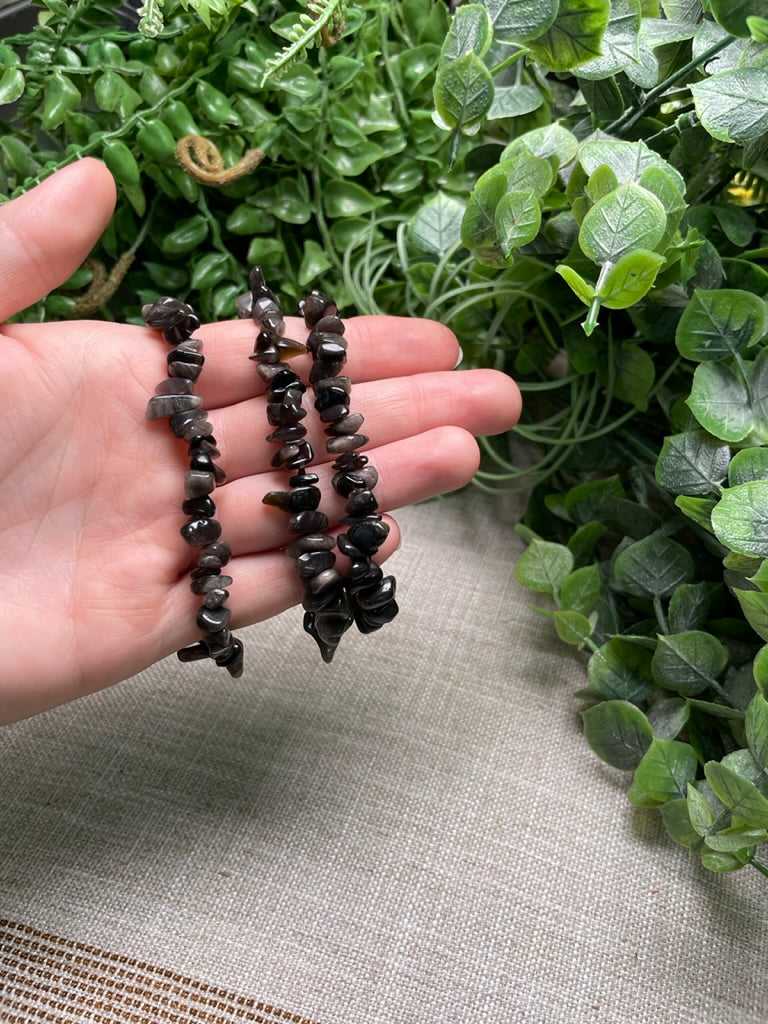 Silver Sheen Obsidian Chip Bracelet