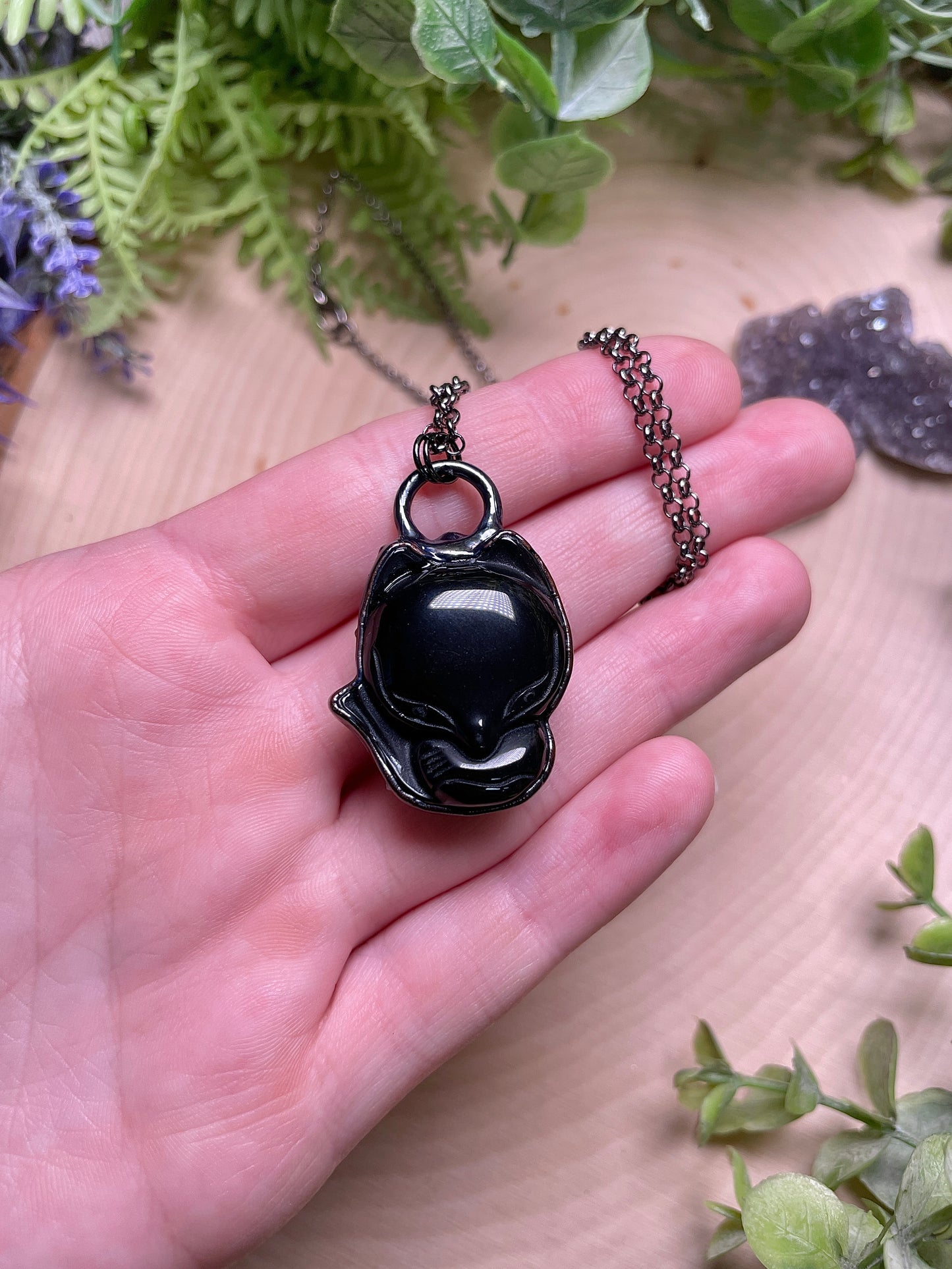 Fox Guide- Obsidian Fox Necklace