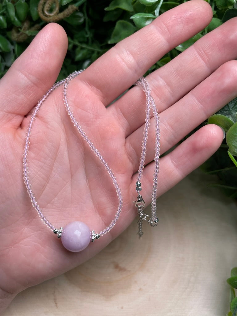 Kunzite and Clear Quartz Choker Necklace