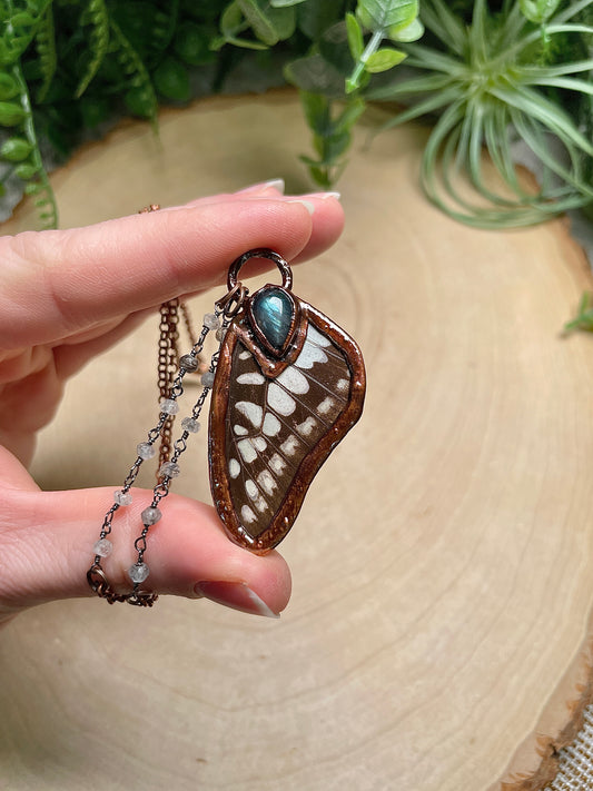 Labradorite and Black Rutile Quartz Butterfly Wing Necklace