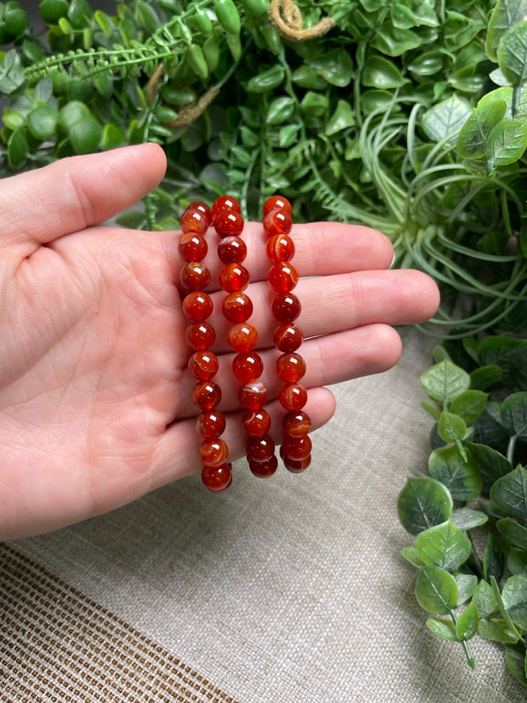 Carnelian 8mm Beaded Bracelet