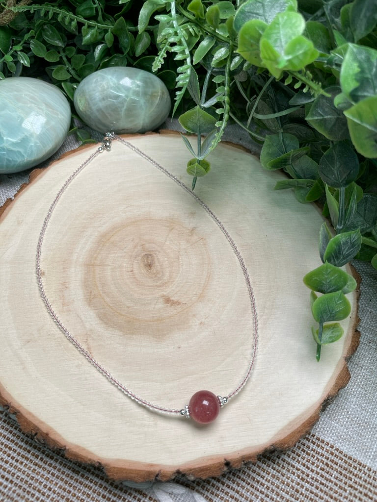 Clear Quartz and Strawberry Quartz Choker Necklace