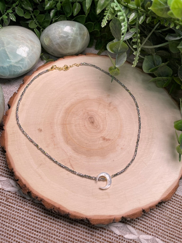 Mother of Pearl Shell Moon Choker Necklace