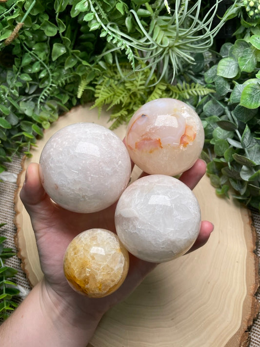 Quartz Mixture Sphere with Agate and/ or Flower Agate Inclusions