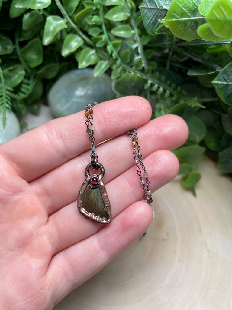 Moth Wing and Garnet Necklace