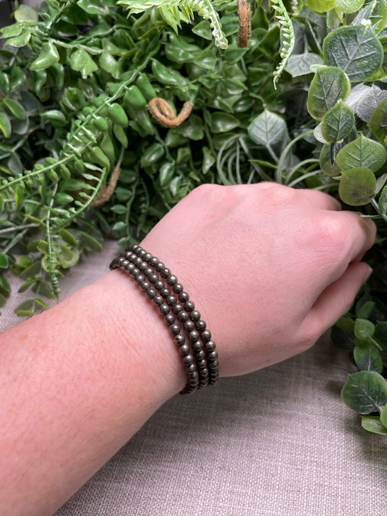 Pyrite 4mm Beaded Bracelet