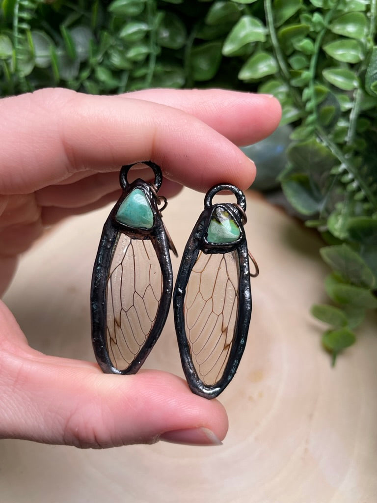 Cicada Wing and Natural Turquoise Earrings