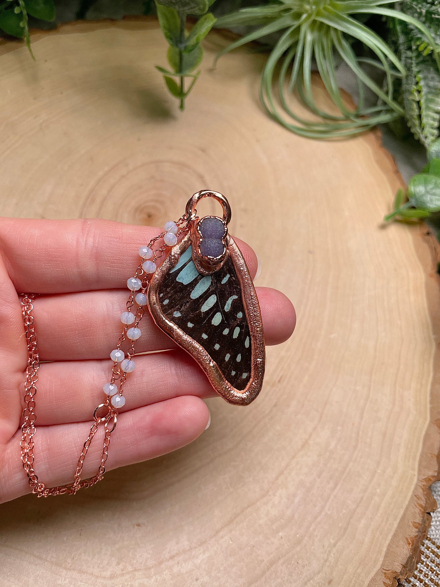 Grape Agate Butterfly Wing Necklace