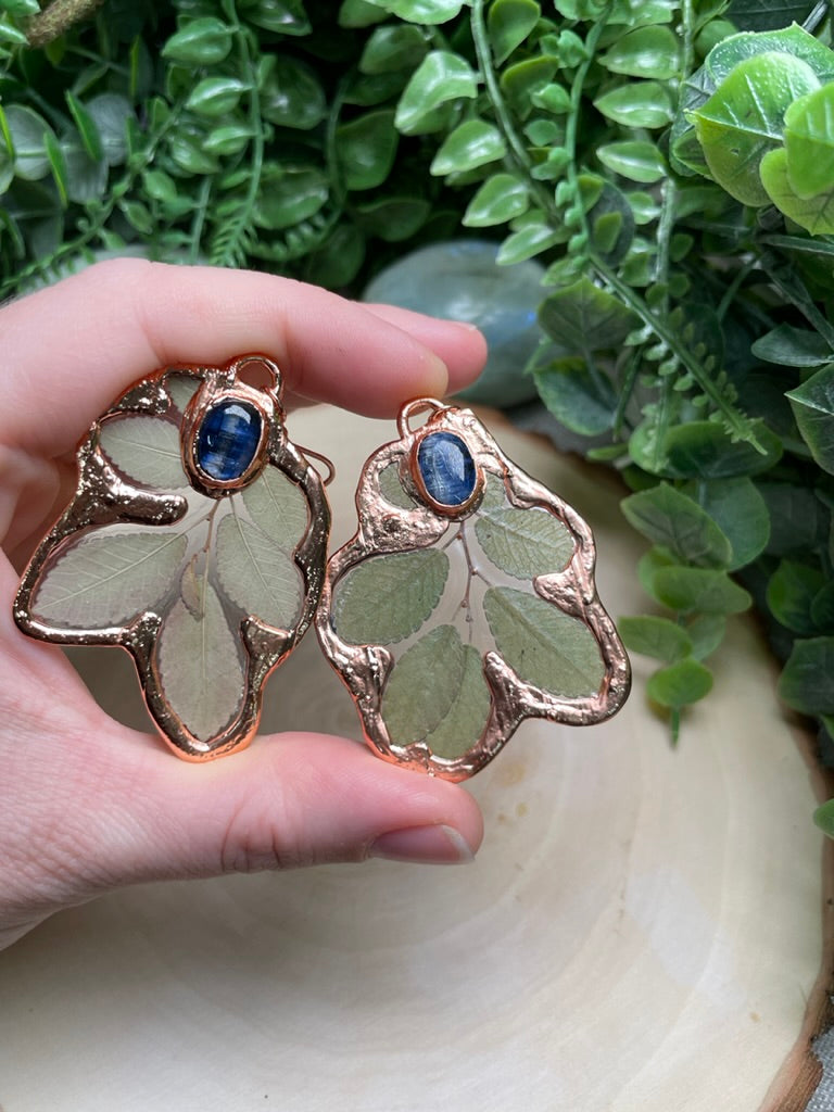 Leaf and Blue Kyanite Earrings