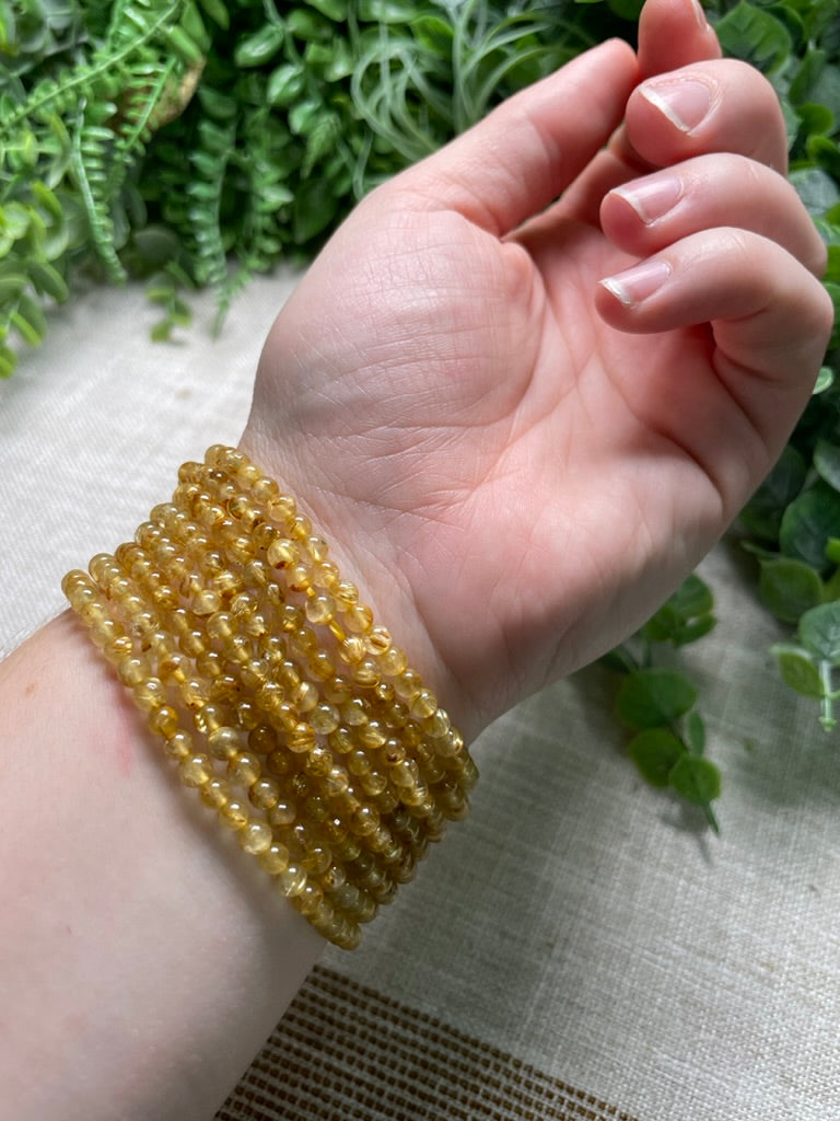 Golden Rutile Quartz 4mm Beaded Bracelet