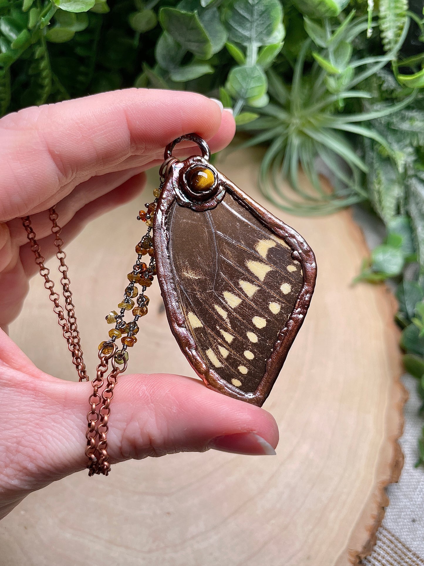 Tiger Eye and Citrine Butterfly Wing Necklace