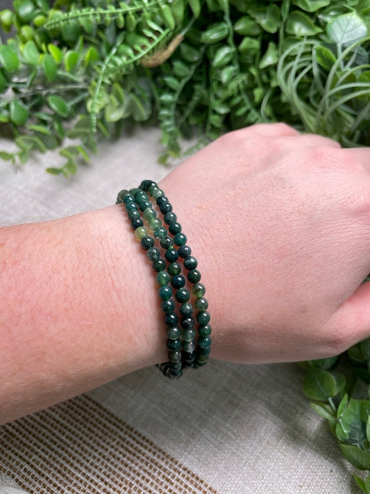 Moss Agate 4mm Beaded Bracelet