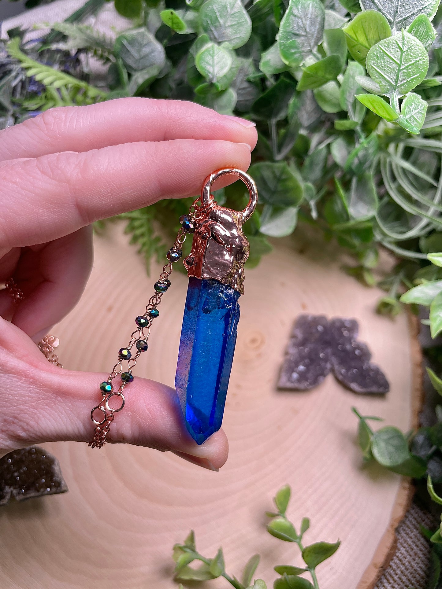 Dagger- Blue Aura Quartz Necklace